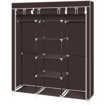 69 Portable Clothes Closet Non-Woven Fabric Wardrobe Double Rod Storage Organizer-Brown - Brown