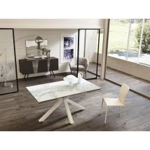 Table extensible de 160cm à 240cm plateau moderne en céramique sur verre trempé marbre blanc