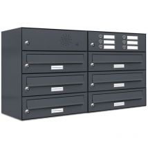 Al Briefkastensysteme - 6er Briefkasten Anlage Aufputz - Wandmontage Ral 7016 Anthrazit Klingel