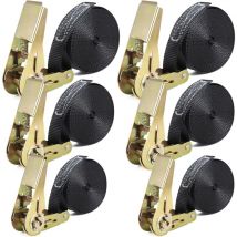 6er-Pack, Ratschengurt-Set – 2 m, Breite 25 mm, belastbar bis 1000 kg, Ratschengurte mit Ratsche zur Sicherung von Motorrädern, Fahrrädern, Gepäck