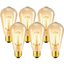 6er-pack Vintage Edison E27 6w Led-lampen – St64 Glühlampe, 2200k Warmweiß – Entspricht Einer 48w Glühbirne