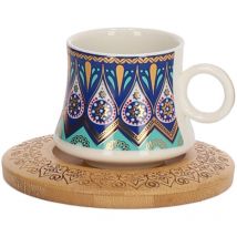 6er Set Espressotassen mit Untertasse und Tablett Ständer Mokkaservice Motiv 9