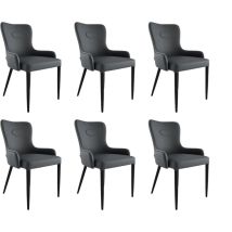 6er Set Esszimmerstuhl Klassisch James Samt Polsterstuhl Dunkelgrau Metallbeine