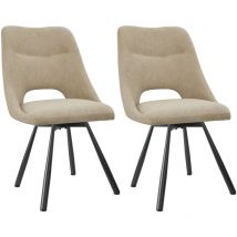 2er Set Lambswool-Esszimmerstühle - Rückenlehne mit hohlem Design ohne Armlehne - Langlebige schwarze Metallbeine - Khaki