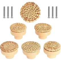 Set Di 6 Pomelli Per Mobili In Rattan, Pomelli Per Cassetti, Pomelli Per Porte In Stile Bohémien, Maniglie Rotonde In Legno Per Cassettiere, Armadi, 