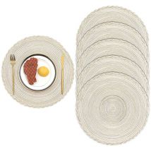 Sinbinta - 6er Set Runde Platzsets Baumwolle Tischmatten Weihnachten Beige Tischsets Abwaschbar Geflochten Platzdeckchen Hitzebeständig Für Esszimmer,