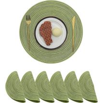 6er Set Runde Platzsets, Hitzebeständig Geflochtene Tischsets für Küche, Fest, Hochzeit, Party 38x38cm - Grün