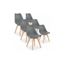 6er-Set Stühle - Grau - Skandinavisch - Holzbeine