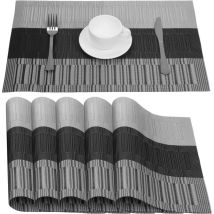 6er-Set Tischsets in Grau und Schwarz – rutschfest, leicht zu reinigen – hitze- und reißfest – wasserfest – für Zuhause, Restaurant, Hotel