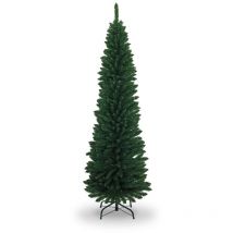 6FT Green Artificial Flocked Slim Christmas Pencil Tree Holiday Home Decorations with Pointed Tips and Metal Stand