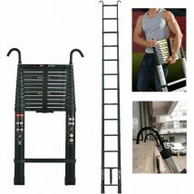6M Échelle Télescopique Échelle Pliable Multifonction Echelle de Toit de Grenier avec Crochet de Suspension, Aluminium, Noir , Telescopic Ladder-6.2m