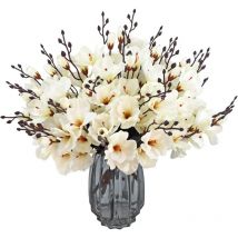 6PCS Bouquet de fleurs artificielles de magnolia en soie pour décoration de maison, de mariage, de maison, de fête, de jardin, de bureau (blanc)-