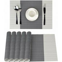 Tinor - 6Pcs Non-Slip pvc Placemats Washable Placemat(45x30cm) Placemats for Kitchen, Living Room, Garden or Dining Room (Gray Striped)