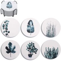 6pcs sous-verres pour boissons, sous-verres absorbants avec support, cadeaux d'hôtesse de pendaison de crémaillère pour une nouvelle maison,