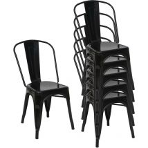 Mendler - 6x chaise de bistro HWC-A73, chaise empilable, métal, design industriel noir
