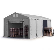 6x8m Tente de stockage Toolport pvc 850 n gris, h. 3m avec porte actionnée par traction