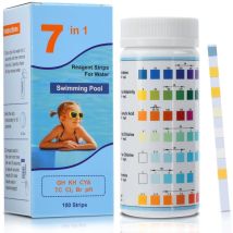 7-in-1-teststreifen Für Pools Und Whirlpools, 100er-packung Zur Bestimmung Von Härte, Gesamtalkalität, Cyanursäure, Gesamtchlor, Restchlor, Brom Und 