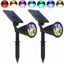 7 led Lampe Solaire 2Packs Solaire Projecteur avec 7 Couleurs Changent Extérieur sans Fil Etanche IP65 Lampe Jardin avec 180° Réglable Spot Solaire
