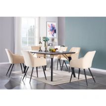 Life Interiors - Cosmo lux Camden Dining Set - a Black Wooden Dining Table and Set of 6 Cream Velvet Dining Chairs - Dining Room Kitchen