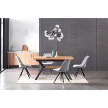 Life Interiors - Blaze lux Sofia Dining Set - an Oak Extendable Dining Table and Set of 6 Dark Grey Velvet Dining Chairs - Dining Room Kitchen