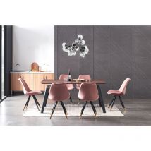 Life Interiors - Cosmo lux Sofia Dining Set - a Walnut Wooden Dining Table and Set of 6 Pink Velvet Dining Chairs - Dining Room Kitchen