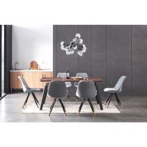 Life Interiors - Cosmo lux Sofia Dining Set - a Walnut Wooden Dining Table and Set of 6 Light Grey Velvet Dining Chairs - Dining Room Kitchen