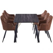 Life Interiors - 7 Pieces Zarah Cosmo Dining Set - a Black Rectangular Dining Table and Set of 6 Brown Dining Chairs - Brown