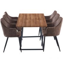 Life Interiors - 7 Pieces Zarah Toga Dining Set - an Extendable White Rectangular Wooden Dining Table and Set of 6 Dark Brown Dining Chairs - Dark