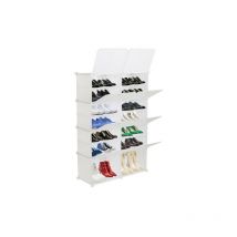 Famiholld - 7-Tier Portable 28 Pair Shoe Rack Organizer 14 Grids Tower Shelf Storage Cabinet Stand Expandable for Heels, Boots, Slippers, White