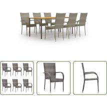 The Living Store 7-tlg. Garten-Essgruppe Poly Rattan Grau - Gartenmöbel - Essgruppe - Outdoor Möbel - Terrasse - Balkon