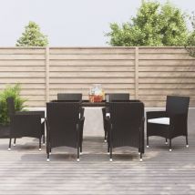 7-tlg. Garten-Essgruppe Gartenmöbel Set Terrassen/Balkon/Outdoor-Essgruppe mit Kissen Schwarz Poly Rattan ETHJ938571 Maisonchic