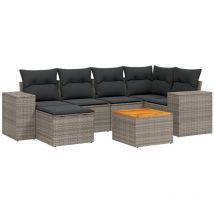 7-tlg. Garten-Sofagarnitur mit Kissen Grau Poly Rattan vidaXL