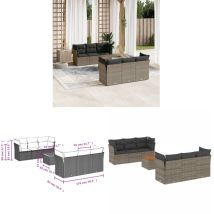 Vidaxl - 7-tlg. Garten-Sofagarnitur mit Kissen Grau Poly Rattan - Gartensortiment - Gartenmöbelset - Lounge Set - Outdoor Möbel - Rattan Gartenmöbel