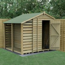 7' x 5' Forest 4Life 25yr Guarantee Overlap Pressure Treated Windowless Apex Wooden Shed with Lean To (2.18m x 2.3m) - Natural Timber