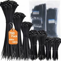 700 Pièces Colliers de Serrage en Nylon 3.6mm x 100/150/200/250/300mm - Serre-Câbles Noirs Robustes pour Maison, Bureau, Jardinage et Atelier