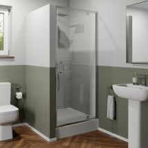 Luxura - 700mm Pivot Shower Door 6mm Glass Anti Slip Easy Plumb Raised Tray Bathroom - Silver