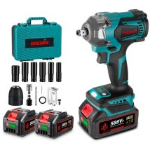 700NM Avvitatore a percussione Chiavi a impulsi con 2 Batterie + 12 Accessorio + Cassetta degli attrezzi