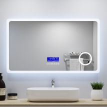 Acezanble - led Bathroom Mirrors with Bluetooth Speaker Anti Fog 3x Magnifying 6000K Cool White Light + 2700K Warm Lights - 800x600mm