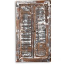 Mucola - 70cm Spiegel Fensterläden Braun Landhaus Möbel Spiegelfenster Holz Shabby Glas