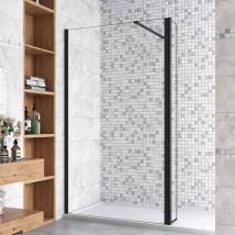 120x200cm Schwarz Walkin Duschkabine + 40x200cm Flipper Panel +n Form 90cm Stabilisator 8mm Nano-ESG Duschtrennwand