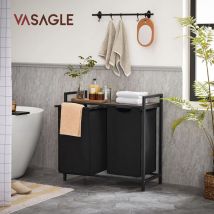 VASAGLE Panier à Linge Sale, Corbeille 2 Compartiment, Bac, avec 2 Sacs en Tissu Oxford Amovibles, Cadre en Métal, 2 x 46L, 73 x 33 x 72 cm, Marron