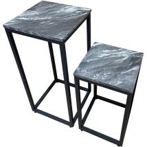 Vanity Living - 74cm Set of 2 Nesting Side Table For Living Room, Metal Plant Stand with mdf Top, Nest of End Table