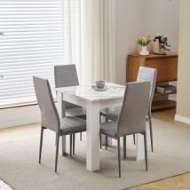 Niceme - 75x75cm Square Dining Table and Chairs Set, Small Dining Room Set High Gloss Dining Table with Chairs Home Furniture (Grey Faux Leather,