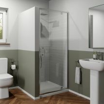 760mm x 760mm Pivot Shower Door Enclosure 6mm Safety Glass Framed Stone Tray - Clear