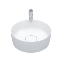 Lavabo sobre encimera Riho Thin, redondo, Solid Surface, blanco