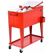 Goplus 76l Mobiler Kühlwagen, Kühlbox Mit Ablage, Thermobox Mit Doppelseitigem Deckel, Servierwagen Zum Warmhalten Und Kühlen, Raeder Mit Bremse, Mit 