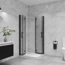 B:90 x T:76 x H:195cm Schwarz Falttür+drehtür+Scharniertür 6mm Nano esg Glas Duschwand Duschabtrennung