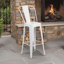 Fwstyle - 77cm Metal Bar Stool with Removable Backrest - Galvanised Steel - Stackable Bistro Style - Scratch-Resistant - Fully Assembled - Indoor