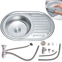 Mucola - 77x50CM Evier encastré, rond, inox Tablette - gauche de cuisine