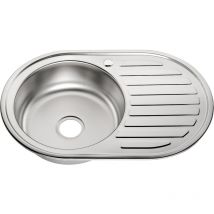 Fregadero de cocina Redondo encastrado Acero inoxidable 77x50CM con bandeja izquierda con un seno Lavamanos empotrado Accesorios fregadero